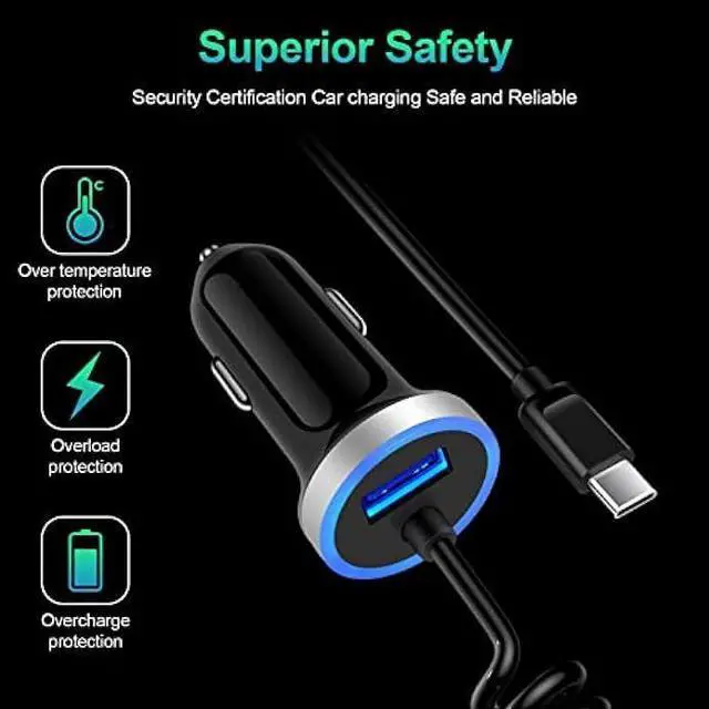 Alt view image 6 of 7 - Android Type C Car Charger Fast Charging for Samsung Galaxy A17/A16/A36/A26/S25 Edge/S25FE/S25 Ultra/25 Plus/S24 Ultra/S23/S22/A56/A35/A23/A07/A54/A53/A15, Car Adapter Plug 3.4A+3FT Coiled USB C Cable