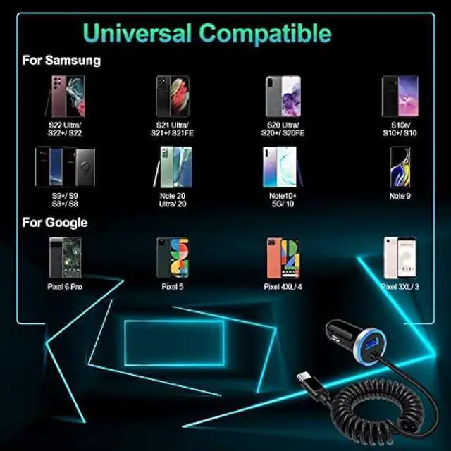 Alt view image 7 of 7 - Android Type C Car Charger Fast Charging for Samsung Galaxy A17/A16/A36/A26/S25 Edge/S25FE/S25 Ultra/25 Plus/S24 Ultra/S23/S22/A56/A35/A23/A07/A54/A53/A15, Car Adapter Plug 3.4A+3FT Coiled USB C Cable