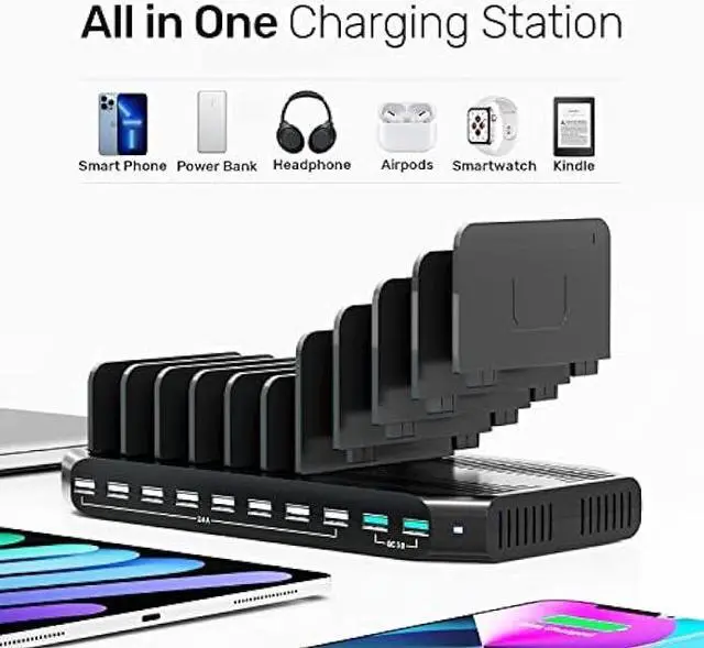 Alt view image 4 of 6 - Unitek USB Charging Station for Multiple Devices, Charger Organizer Stand Dock with Dividers, Quick Charge 3.0 Compatible for Smartphone, Tablet, iPad and Other Electronics