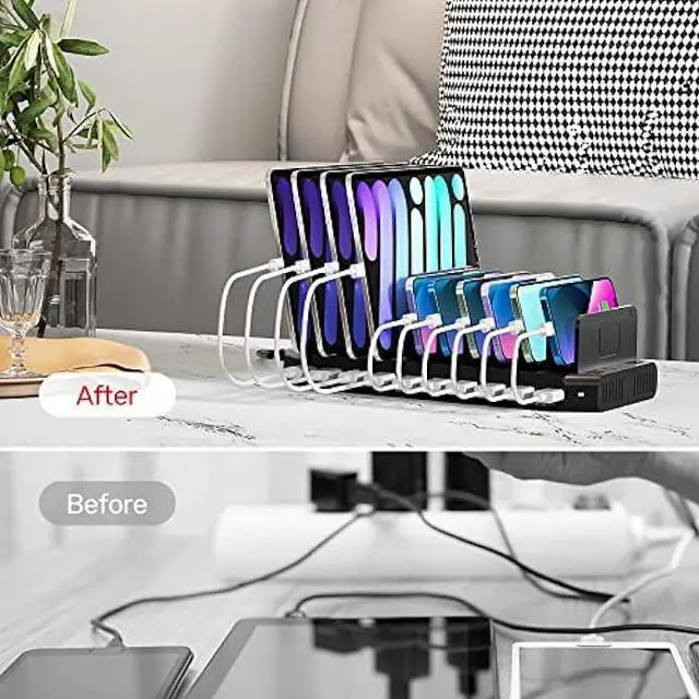 Alt view image 5 of 6 - Unitek USB Charging Station for Multiple Devices, Charger Organizer Stand Dock with Dividers, Quick Charge 3.0 Compatible for Smartphone, Tablet, iPad and Other Electronics