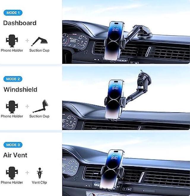Alt view image 2 of 6 - LOTUNY Universal Phone Mount for Car, [Powerful Suction] Hands-Free Cell Phone Holder Car, Phone Holder for Car Dashboard Windshield Air Vent, Compatible with iPhone 14 13 12 11 Pro Max All Phones