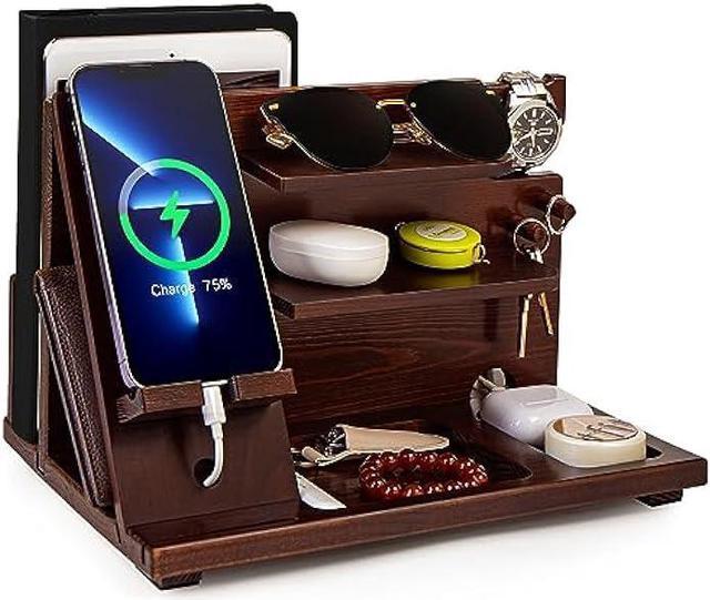 Wood Phone Docking Station Nightstand Organizer Gifts for Valentines Day  Gift for Men Women Wooden Bedside Phone Desk Stand - AliExpress