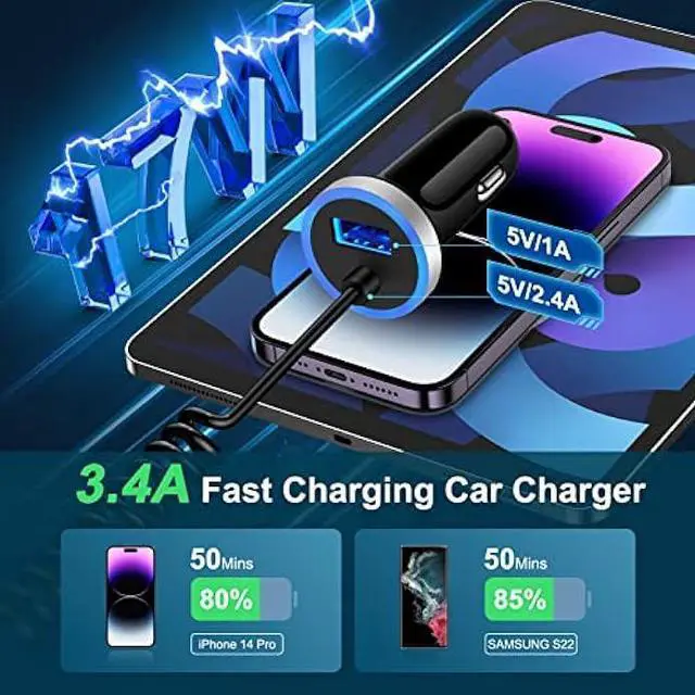 Alt view image 3 of 7 - USB C Samsung Fast Car Charger for Samsung Galaxy A14 A23 A54 Z Fold 4 Z Flip 4 A13 S23 S22 Ultra S21FE A53 S20 A03s;Google Pixel 7 Pro 6a 5a 6;3.4A Car Adapter Plug + 3ft Type C Android Charger Cable