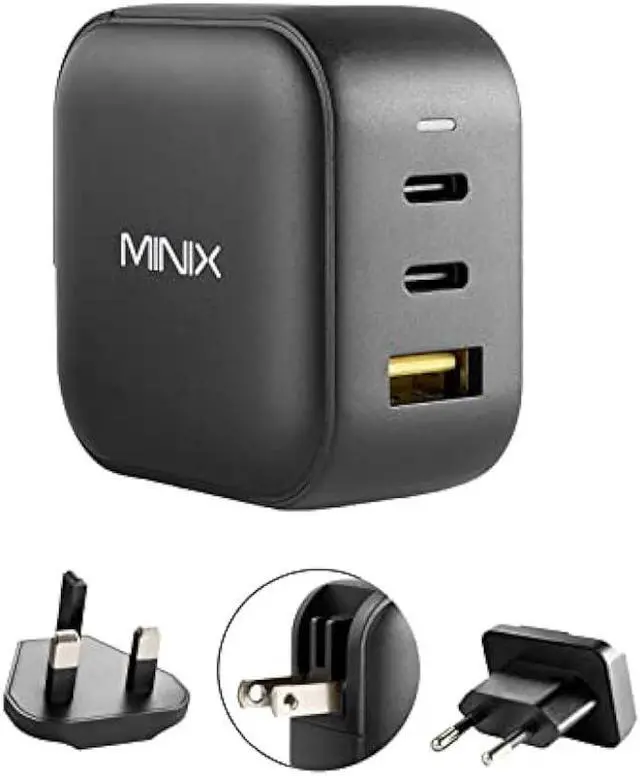 Main image of MINIX 66W Turbo 3-Port GaN Wall Charger 2 x USB-C Fast Charging Adapter, 1 x USB-A Quick Charge 3.0, Compatible with MacBook Pro Air, iPad Pro, iPhone 12/12 mini/11, Galaxy S9 S8 and More (NEO P1)