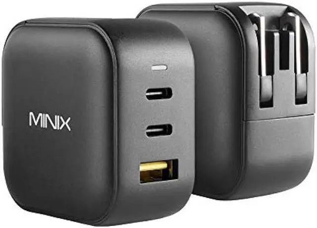 Alt view image 2 of 6 - MINIX 66W Turbo 3-Port GaN Wall Charger 2 x USB-C Fast Charging Adapter, 1 x USB-A Quick Charge 3.0, Compatible with MacBook Pro Air, iPad Pro, iPhone 12/12 mini/11, Galaxy S9 S8 and More (NEO P1)