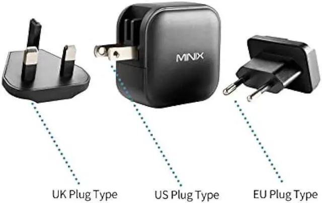 Alt view image 4 of 6 - MINIX 66W Turbo 3-Port GaN Wall Charger 2 x USB-C Fast Charging Adapter, 1 x USB-A Quick Charge 3.0, Compatible with MacBook Pro Air, iPad Pro, iPhone 12/12 mini/11, Galaxy S9 S8 and More (NEO P1)