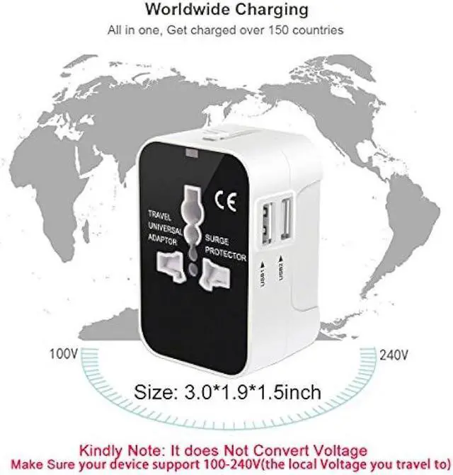 Alt view image 5 of 7 - International Universal All in One Worldwide Travel Adapter Wall Charger AC Power Plug Adapter with Dual USB Charging Ports for USA EU UK AUS European Cell Phone Laptop