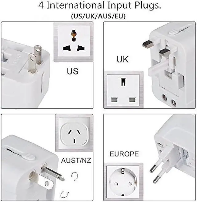 Alt view image 4 of 7 - International Universal All in One Worldwide Travel Adapter Wall Charger AC Power Plug Adapter with Dual USB Charging Ports for USA EU UK AUS European Cell Phone Laptop