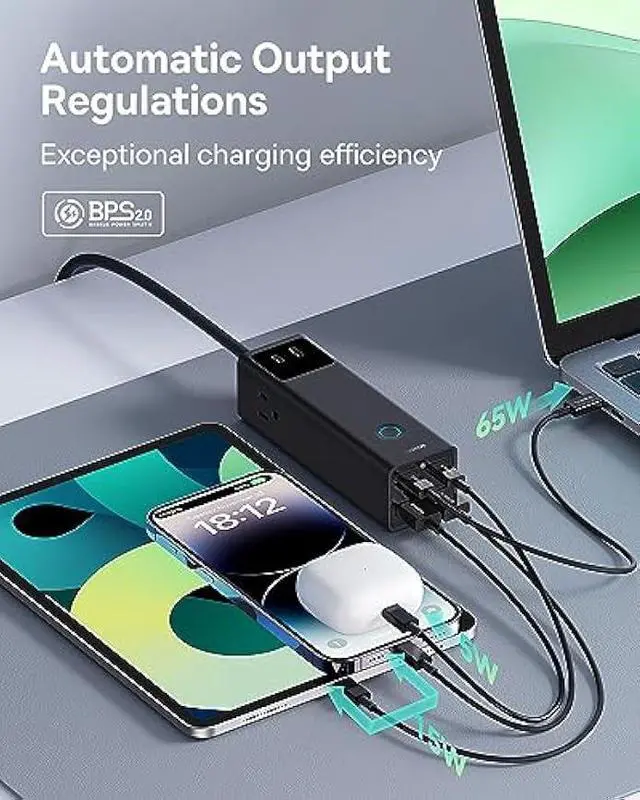 Alt view image 6 of 6 - Baseus Charging Station 100W, 7-Port USB C Charger Power Strip Surge Protector with 3 AC, 2 USB-C, 2 USB-A Ports, 5ft Cord, Fast Charging Desktop Charger for Laptop, MacBook, iPhone, Travel, Work