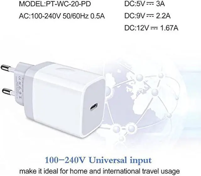 Alt view image 3 of 7 - European Charger 2Pack EU Fast 20W USB C Charger Block Travel Plug PD Power Adapter for iPhone 17/16e/16/16 Pro/16 Pro Max/16 Plus/15/15 Pro/14/14 Pro/13 Pro Max/13/12/Mini/XS/XR/X/SE Samsung Android