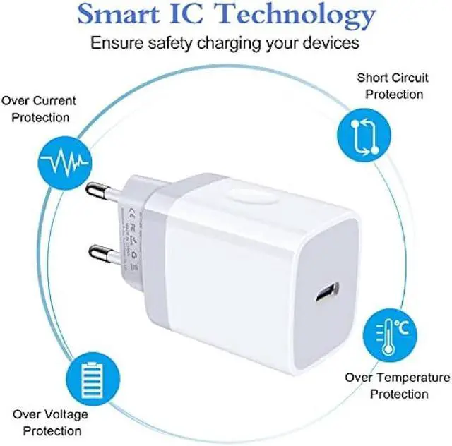 Alt view image 4 of 7 - European Charger 2Pack EU Fast 20W USB C Charger Block Travel Plug PD Power Adapter for iPhone 17/16e/16/16 Pro/16 Pro Max/16 Plus/15/15 Pro/14/14 Pro/13 Pro Max/13/12/Mini/XS/XR/X/SE Samsung Android