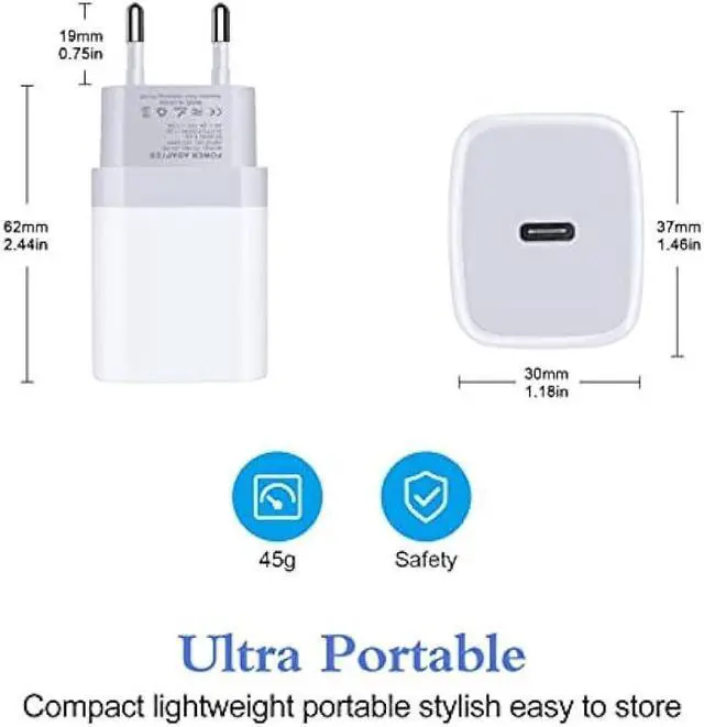 Alt view image 5 of 7 - European Charger 2Pack EU Fast 20W USB C Charger Block Travel Plug PD Power Adapter for iPhone 17/16e/16/16 Pro/16 Pro Max/16 Plus/15/15 Pro/14/14 Pro/13 Pro Max/13/12/Mini/XS/XR/X/SE Samsung Android