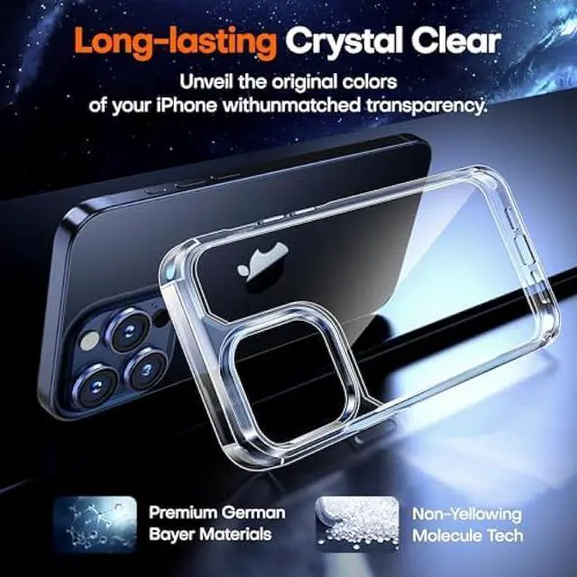 Alt view image 4 of 6 - TAURI 5 in 1 for iPhone 15 Pro Max Case Crystal Clear, [Not-Yellowing & Military Drop Defense] with 2X Screen Protector+2X Camera Lens Protector+1X Magnetic Ring, Slim Shockproof Phone Case 6.7 inch