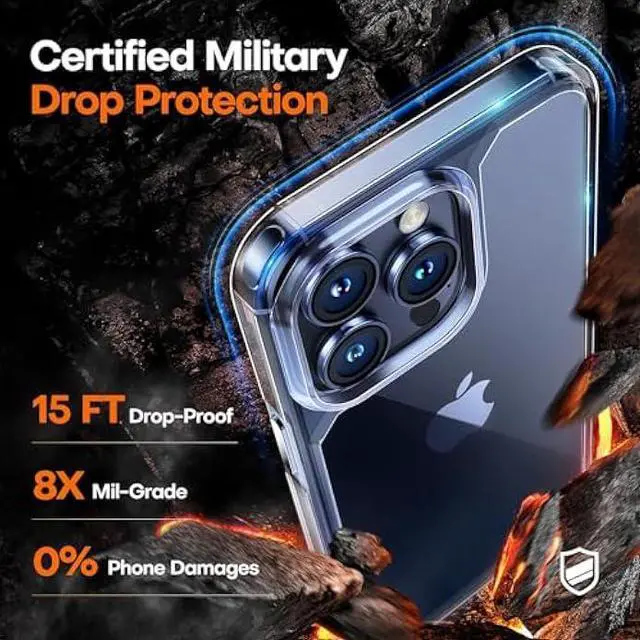 Alt view image 5 of 6 - TAURI 5 in 1 for iPhone 15 Pro Max Case Crystal Clear, [Not-Yellowing & Military Drop Defense] with 2X Screen Protector+2X Camera Lens Protector+1X Magnetic Ring, Slim Shockproof Phone Case 6.7 inch