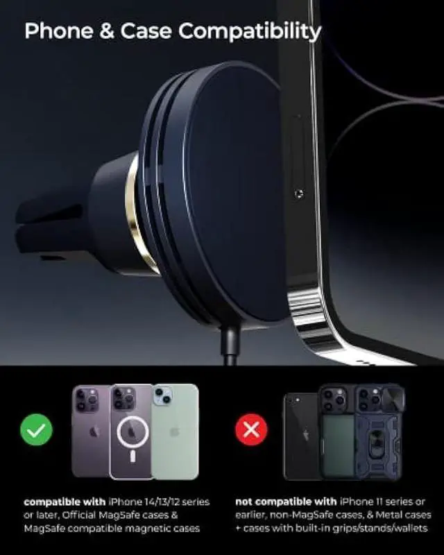 Alt view image 5 of 6 - iOttie Velox Mini MagSafe Compatible Air Vent Car Mount in Midnight Blue with Wireless Charging. Compatible with MagSafe iPhones Including iPhone 12/13/14/15/16/17 Series (Car Charger Not Included)