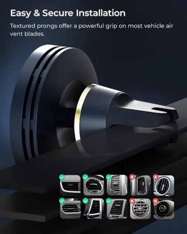 Alt view image 3 of 6 - iOttie Velox Mini MagSafe Compatible Air Vent Car Mount in Midnight Blue with Wireless Charging. Compatible with MagSafe iPhones Including iPhone 12/13/14/15/16/17 Series (Car Charger Not Included)
