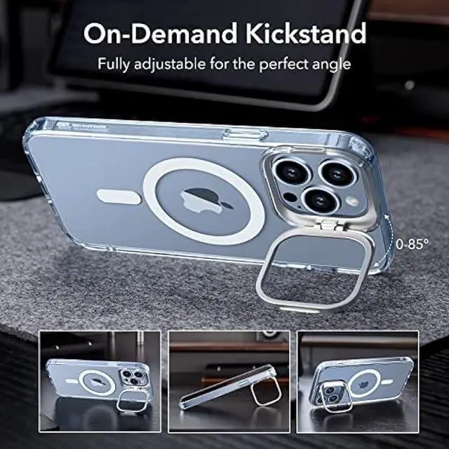 Alt view image 4 of 6 - ESR for iPhone 13 Pro Max Case, Compatible with MagSafe, Built-in Camera Ring Stand, Military-Grade Protection, Magnetic Phone Case for iPhone 13 Pro Max, Classic Kickstand Case (HaloLock), Clear