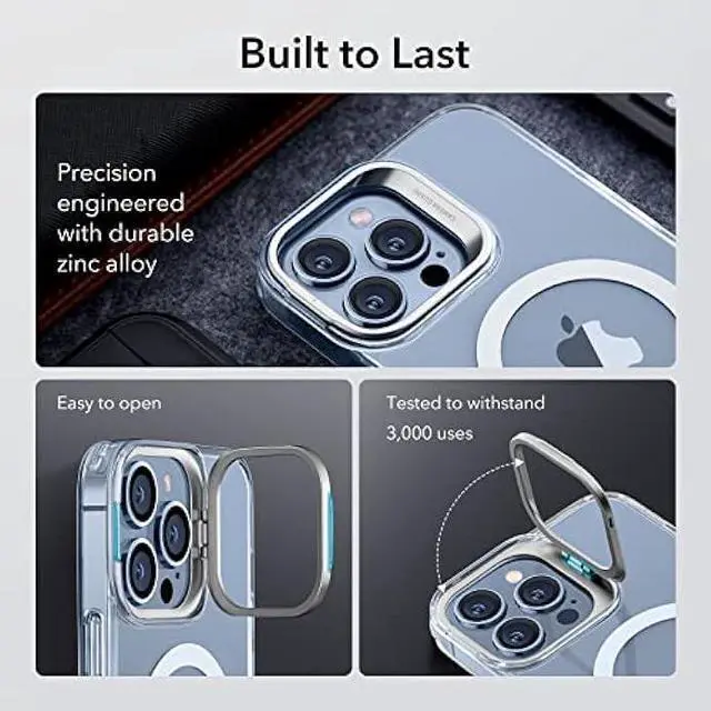 Alt view image 5 of 6 - ESR for iPhone 13 Pro Max Case, Compatible with MagSafe, Built-in Camera Ring Stand, Military-Grade Protection, Magnetic Phone Case for iPhone 13 Pro Max, Classic Kickstand Case (HaloLock), Clear