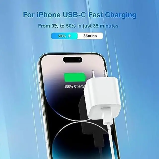 Alt view image 3 of 7 - USB C Wall Charger Block, Agtray 2-Pack USB-C Mini Phone Charger Cube Fast Charging Brick Travel Plug Adapter Box Compatible for iPhone 15 14 13 12 11 XR XS, iPad Air Mini, iwatch 9 8, AirPods (White)
