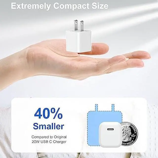 Alt view image 2 of 7 - USB C Wall Charger Block, Agtray 2-Pack USB-C Mini Phone Charger Cube Fast Charging Brick Travel Plug Adapter Box Compatible for iPhone 15 14 13 12 11 XR XS, iPad Air Mini, iwatch 9 8, AirPods (White)