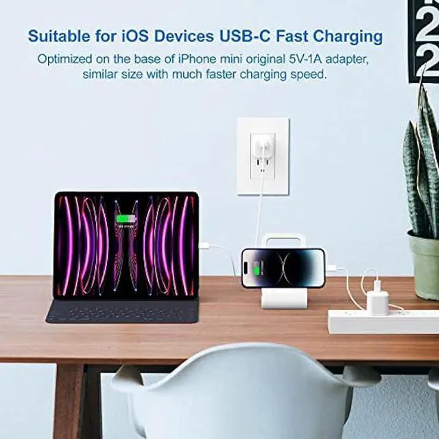 Alt view image 5 of 7 - USB C Wall Charger Block, Agtray 2-Pack USB-C Mini Phone Charger Cube Fast Charging Brick Travel Plug Adapter Box Compatible for iPhone 15 14 13 12 11 XR XS, iPad Air Mini, iwatch 9 8, AirPods (White)