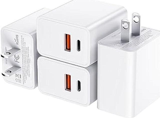4 Pack] USB C iPhone 15 Fast Charger Block, 20W Dual Port USB-C