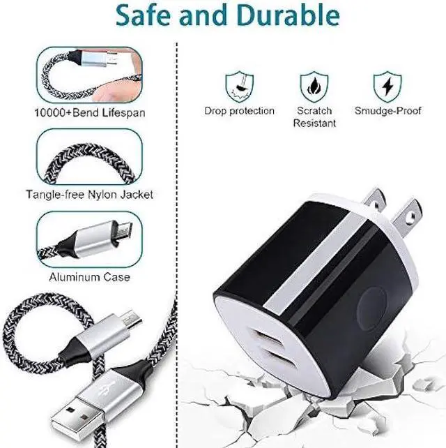 Alt view image 2 of 7 - Charger Block Cube with Micro USB Cable Fast Charging Cord Compatible for Samsung Galaxy S7/S6/Edge/Active S5 S4 Note 5/4,J7 J3 J2 A7 A10S A10 A6,Moto E6 E5 G5 G4 Z2 G6 Play,LG K50 K40 K30 K20 V10 Q60