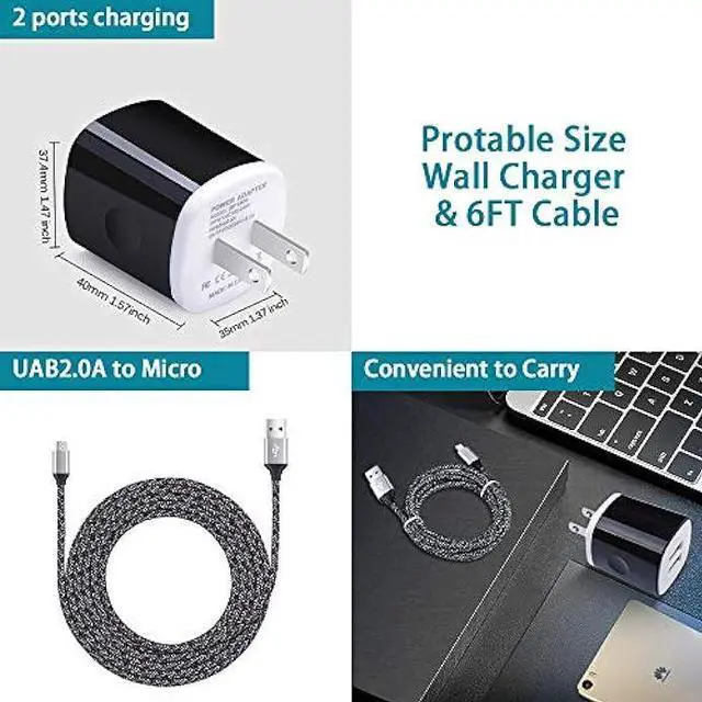 Alt view image 7 of 7 - Charger Block Cube with Micro USB Cable Fast Charging Cord Compatible for Samsung Galaxy S7/S6/Edge/Active S5 S4 Note 5/4,J7 J3 J2 A7 A10S A10 A6,Moto E6 E5 G5 G4 Z2 G6 Play,LG K50 K40 K30 K20 V10 Q60