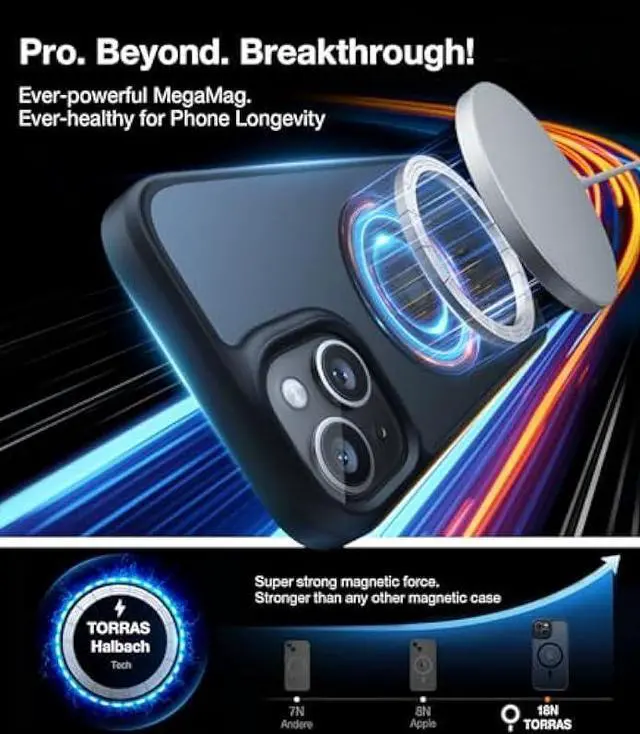 Alt view image 2 of 6 - TORRAS Magnetic Designed for iPhone 15 Case, Compatible with MagSafe, Military Grade Drop Tested, Shockproof Translucent Hard Back Slim Protective Case for iPhone 15 Phone Case, Black