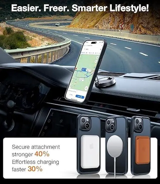 Alt view image 3 of 6 - TORRAS Magnetic Designed for iPhone 15 Case, Compatible with MagSafe, Military Grade Drop Tested, Shockproof Translucent Hard Back Slim Protective Case for iPhone 15 Phone Case, Black