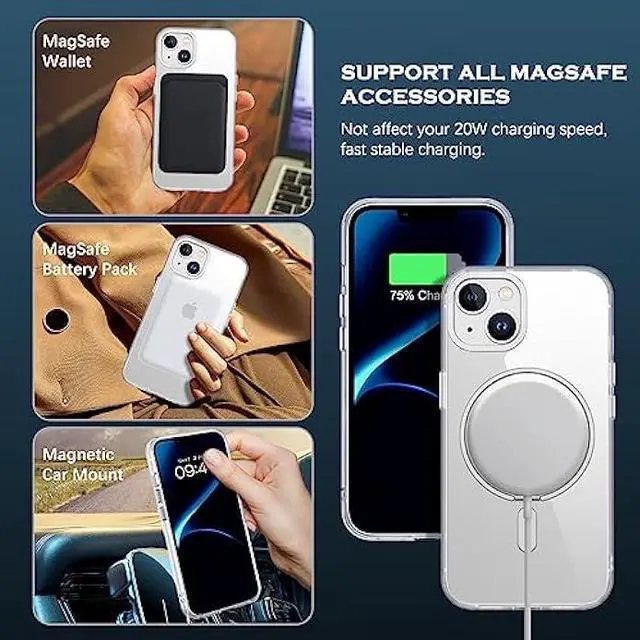 Alt view image 4 of 5 - YINLAI Case for iPhone 14/13, Magnetic Case [Compatible with Magsafe] with 360° Rotatable Ring Holder Invisible Stand Slim Transparent Men Women Shockproof Protective Phone Cover 6.1 Inch, Clear