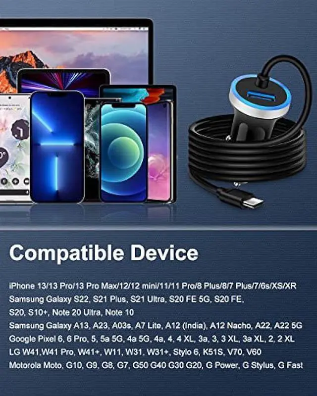 Alt view image 7 of 7 - Cell Phone Car Charger for Samsung Galaxy A53 A13 A13 A24 A03s A73 A71 A50 A23 S23 S22 Ultra S21 S20 A51 iPhone 15, USB C Cigarette Lighter Adapter Usbc Cord Fast Charging Typec Cargador Cable Auto