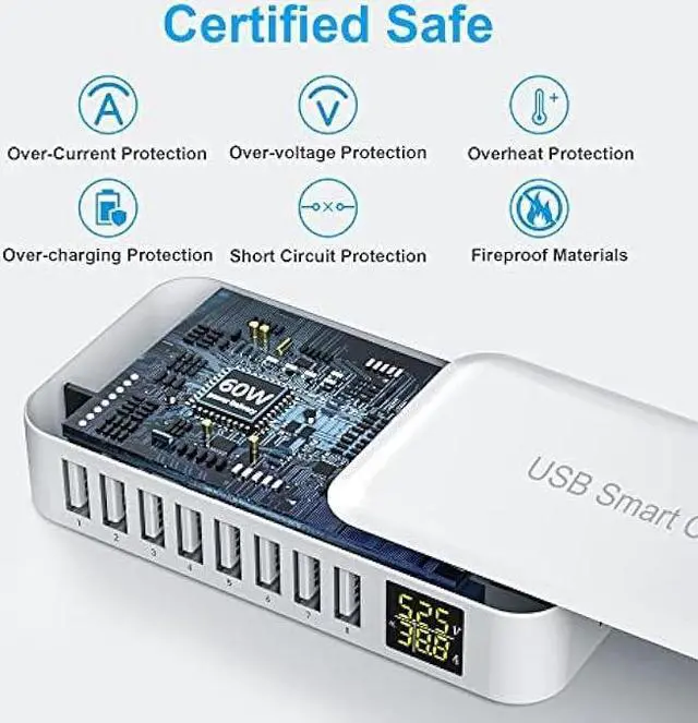 Alt view image 4 of 6 - USB Charging Station, Ziwodiv 8-Port 60W/12A USB Charger Station, Multi Ports USB-A Charging Hub with LED Display, Compact Desktop Charger for Multiple Devices, iPhone iPad Samsung Android and Tablet