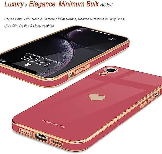 Alt view image 4 of 6 - Teageo Compatible with iPhone Xr Case for Women Girl Cute Love-Heart Luxury Bling Plating Soft Back Cover Raised Full Camera Protection Bumper Silicone Shockproof Phone Case for iPhone Xr,Bright Blush