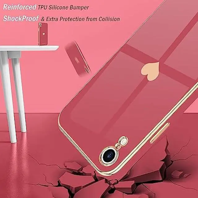 Alt view image 5 of 6 - Teageo Compatible with iPhone Xr Case for Women Girl Cute Love-Heart Luxury Bling Plating Soft Back Cover Raised Full Camera Protection Bumper Silicone Shockproof Phone Case for iPhone Xr,Bright Blush