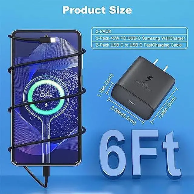 Alt view image 4 of 7 - 45W Samsung Charger Type C Super Fast Charging 2Pack USB C Android Charger for Samsung Galaxy S23 Ultra/S23/S23+/S22/S22 Ultra/+/S20/S21, i Phone 15 Charger, Galaxy Tab S7/S8, PD3.0PPS, QC 4.0