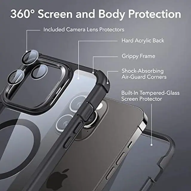 Alt view image 2 of 6 - ESR for iPhone 14 Pro Case,Full Body Shockproof Case Compatible with MagSafe,Military-Grade Protection, Magnetic Phone Case for iPhone 14 Pro,Shock Armor Kickstand Case (HaloLock), Clear Black