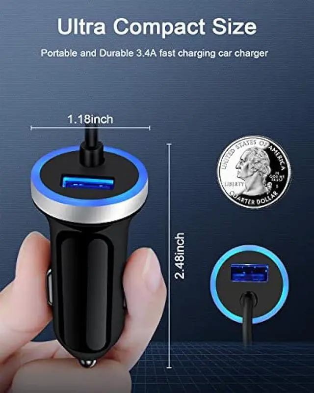 Alt view image 2 of 7 - Cell Phone Car Charger for Samsung Galaxy A53 A13 A13 A24 A03s A73 A71 A50 A23 S23 S22 Ultra S21 S20 A51 iPhone 15, USB C Cigarette Lighter Adapter Usbc Cord Fast Charging Typec Cargador Cable Auto