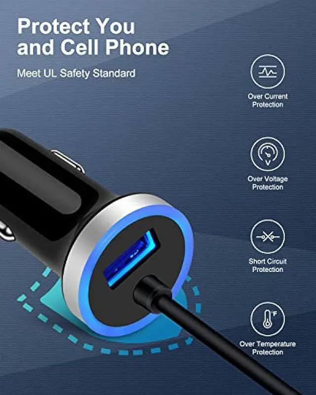 Alt view image 5 of 7 - Cell Phone Car Charger for Samsung Galaxy A53 A13 A13 A24 A03s A73 A71 A50 A23 S23 S22 Ultra S21 S20 A51 iPhone 15, USB C Cigarette Lighter Adapter Usbc Cord Fast Charging Typec Cargador Cable Auto