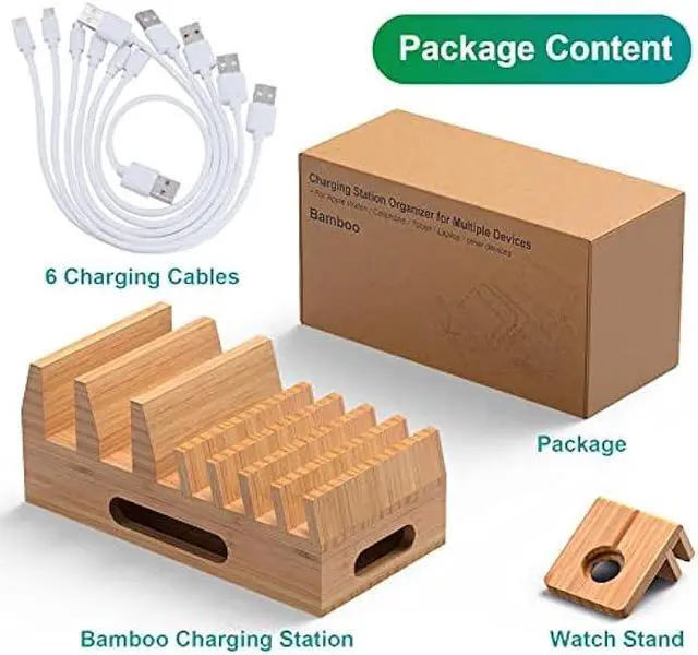 Alt view image 3 of 6 - Pezin & Hulin Bamboo Charging Station Organizer for Multiple Devices & Wood Desktop Docking Charging Stand Such As Cell Phone, Tablets, Phone Case and Watch Stand (No USB Charger)
