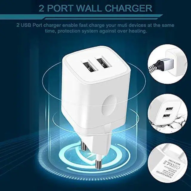 Alt view image 3 of 6 - European Travel Plug Block, Wall Charger Power Adapter for Europe Adaptor, 2.1A Dual Port USB Cube Fast Charging Box Base Brick for iPhone 13 Pro Max 12 11 14 15 16 17, US American to Europe Converter