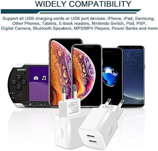 Alt view image 5 of 6 - European Travel Plug Block, Wall Charger Power Adapter for Europe Adaptor, 2.1A Dual Port USB Cube Fast Charging Box Base Brick for iPhone 13 Pro Max 12 11 14 15 16 17, US American to Europe Converter