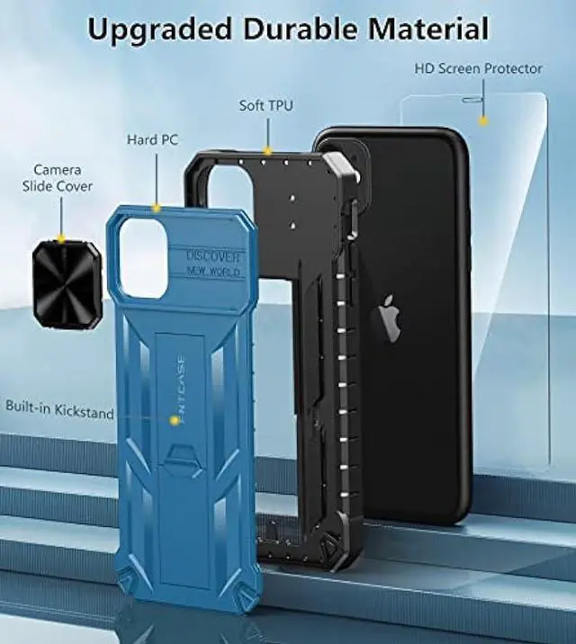 Alt view image 5 of 6 - FNTCASE for iPhone 11/XR Phone Case: Rugged Shockproof Protective Cases for Apple iPhone 11 & XR Phone 6.1 inch | Military Grade Drop Proof Protection Cell Phone Mobile Cover with Kickstand & Slide