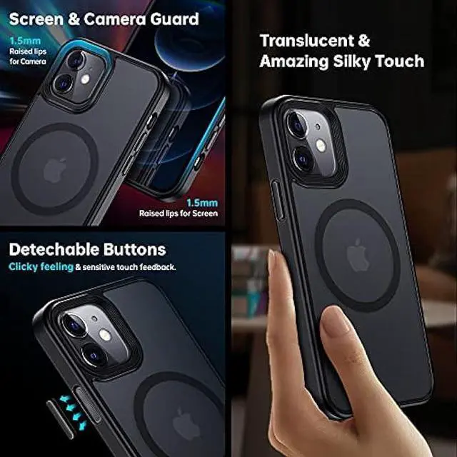 Alt view image 6 of 6 - Meifigno Magnetic Case Designed for iPhone 12 Mini Case,[ Military Grade Protection & Compatible with MagSafe] Translucent Matte Back with Soft Silicone Edge, for iPhone 12 Mini 5.4 Inch(Black)