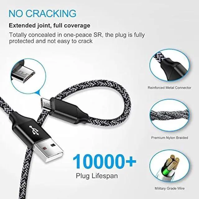 Alt view image 4 of 6 - Quick Charge 3.0 Fast Charging Block Wall Charger with 3ft Micro USB Cable Android Fast Charger for Samsung Galaxy S7 S6 Edge A10 A9 A6 J7 J3,LG Stylo 3 2 K30,Moto E7 E6S E6 E5 E4 G5S G4,Kindle fire