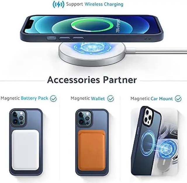 Alt view image 6 of 6 - Anqrp Designed for iPhone 12/12 Pro Case, [Compatible with Magsafe] Super Soft Silicone Translucent Phone Case Cover for iPhone 12 6.1 inch, Blue