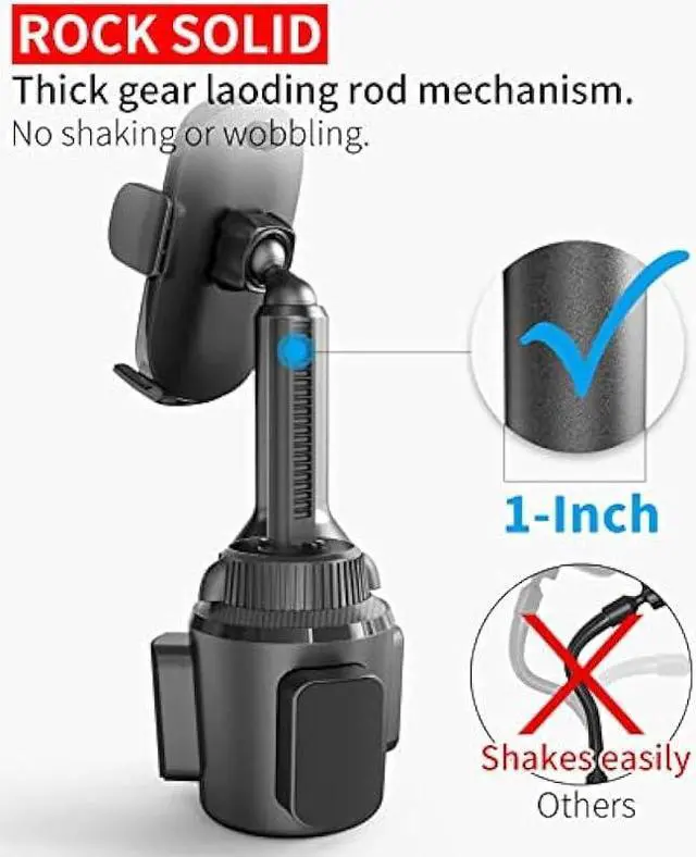 Alt view image 3 of 6 - APPS2Car Solid Cup Holder Phone Mount for Car Truck with Quick Extension Long Arm Fast Swivel Adjustable Height 360 Rotatable, Low Profile Universal Mobile Mount Compatible with All Cell Phone iPhone