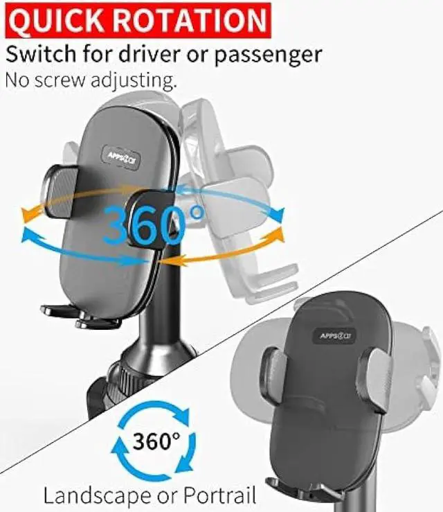Alt view image 4 of 6 - APPS2Car Solid Cup Holder Phone Mount for Car Truck with Quick Extension Long Arm Fast Swivel Adjustable Height 360 Rotatable, Low Profile Universal Mobile Mount Compatible with All Cell Phone iPhone