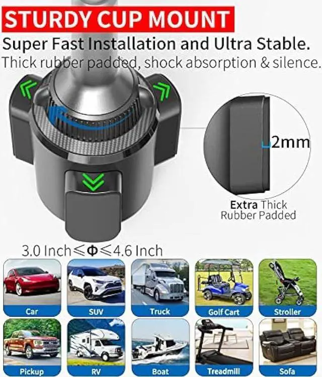 Alt view image 5 of 6 - APPS2Car Solid Cup Holder Phone Mount for Car Truck with Quick Extension Long Arm Fast Swivel Adjustable Height 360 Rotatable, Low Profile Universal Mobile Mount Compatible with All Cell Phone iPhone