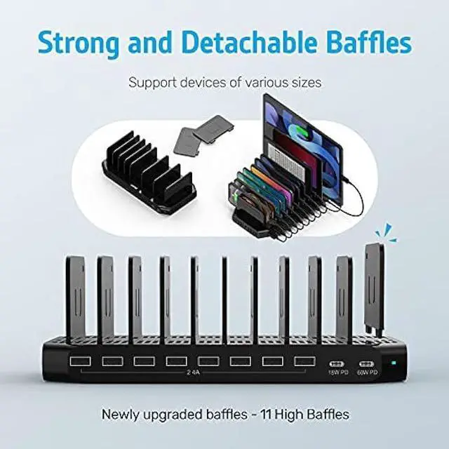 Alt view image 5 of 6 - USB PD Charging Station, Unitek 120W 10-Port Type-C Charging Station with 2 Power Delivery for Multiple Devices, Double Fast Charging for MacBook Pro/Air, iPad Pro, Pixel, iPhone, Galaxy and More